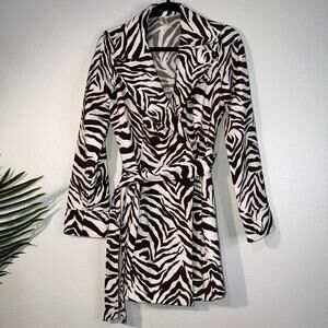 Heart Soul Zebra Print Double Breasted Belted Trench Coat Jacket Large